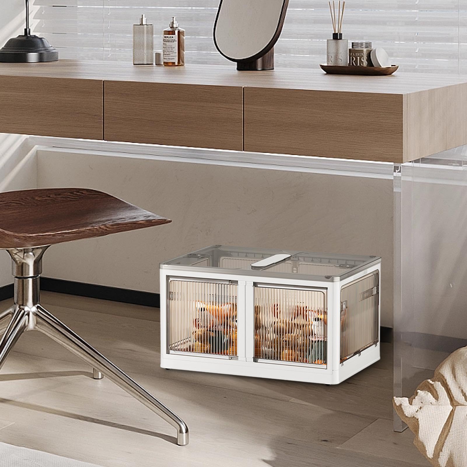 Generico Contenedor con ruedas, contenedor transparente plegable apilable, contenedores para almacenamiento con tapas y ruedas – para casa, dormitorio, oficina, garaje, coche, herramientas, juguetes