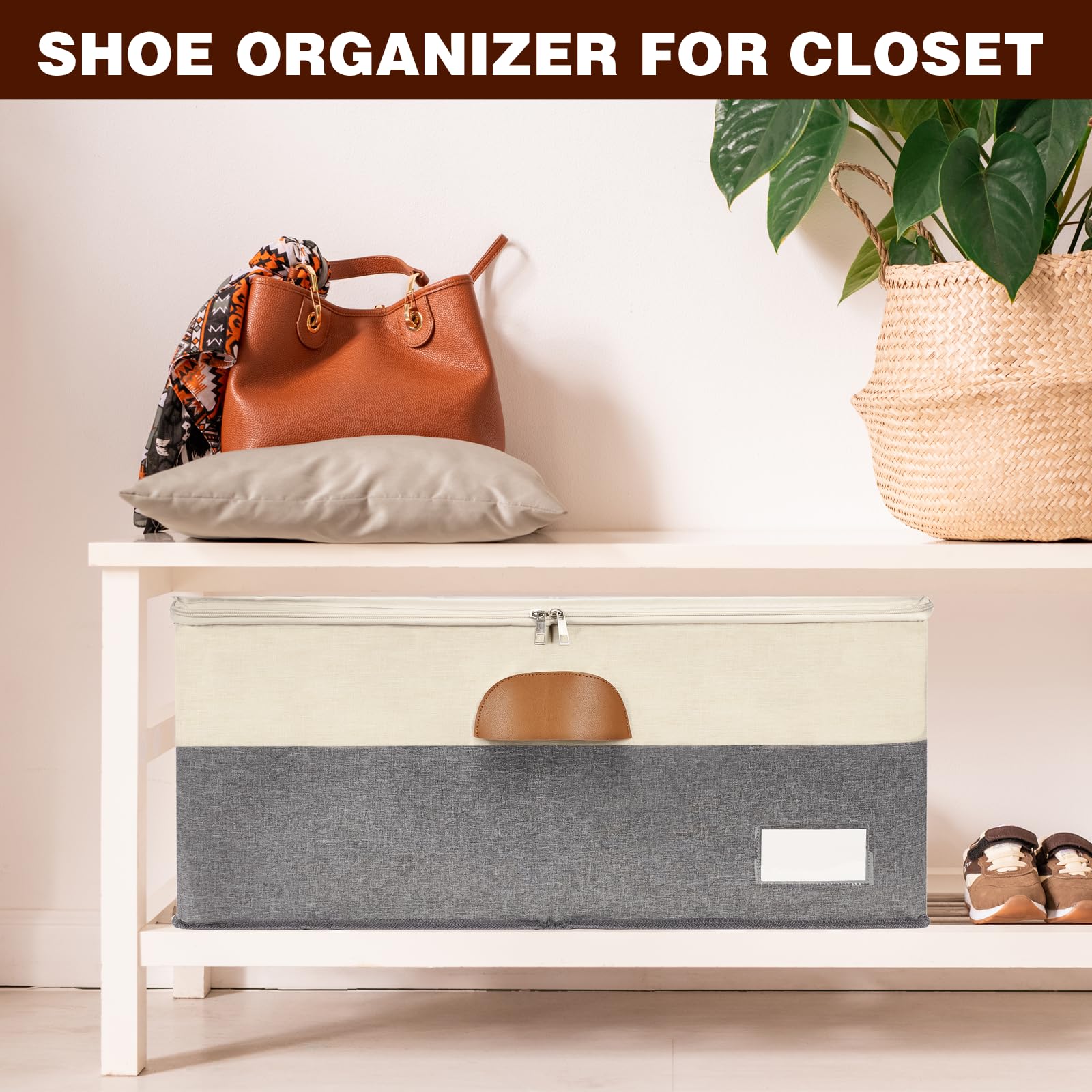Confezione da 2 organizer per scarpe per armadio, contenitori regolabili per scarpe, grandi contenitori pieghevoli con copertura trasparente, portascarpe salvaspazio con 4 manici, adatti per 12