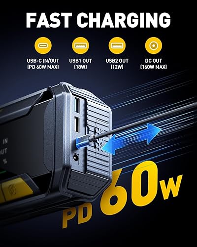 Miniatura 5 de AUXITO Batería de coche de 8000 A, función de arranque de fuerza de arranque, caja de salto de 60 W, carga rápida, 160 W, salida de CC, arrancador