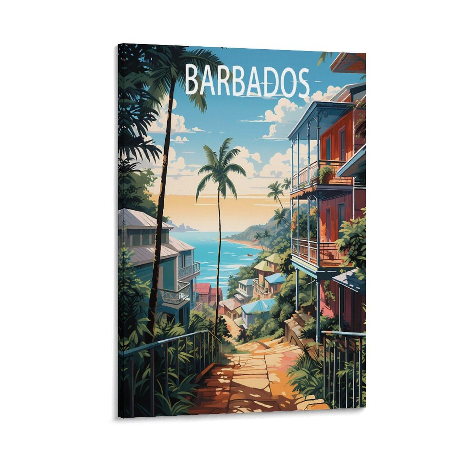 Barbados Caribbean Street Vintage Travel Poster Landscape 08x12inch(20x30cm) Canvas Wall Art Posters for Living Room Decor Paintings for Home Decor