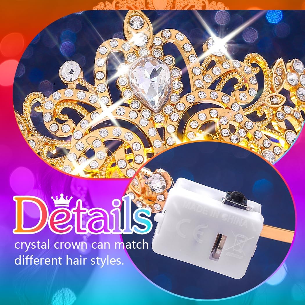 Urieo Light up Crystal Crowns LED Rhinestones Tiara Headband Glowing Princess Hair Accessories for Women - Image 5