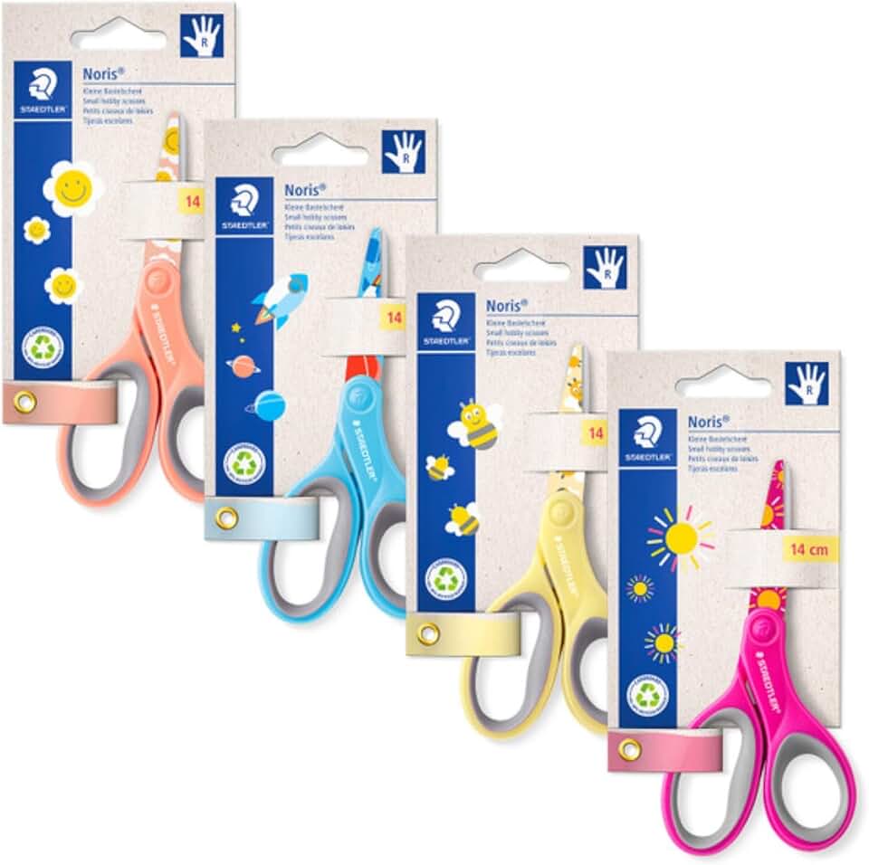 STAEDTLER Noris 965 14P BK Tesoura para artesanato, cartão de cartão com 1 tesoura, 4 cores sortidas