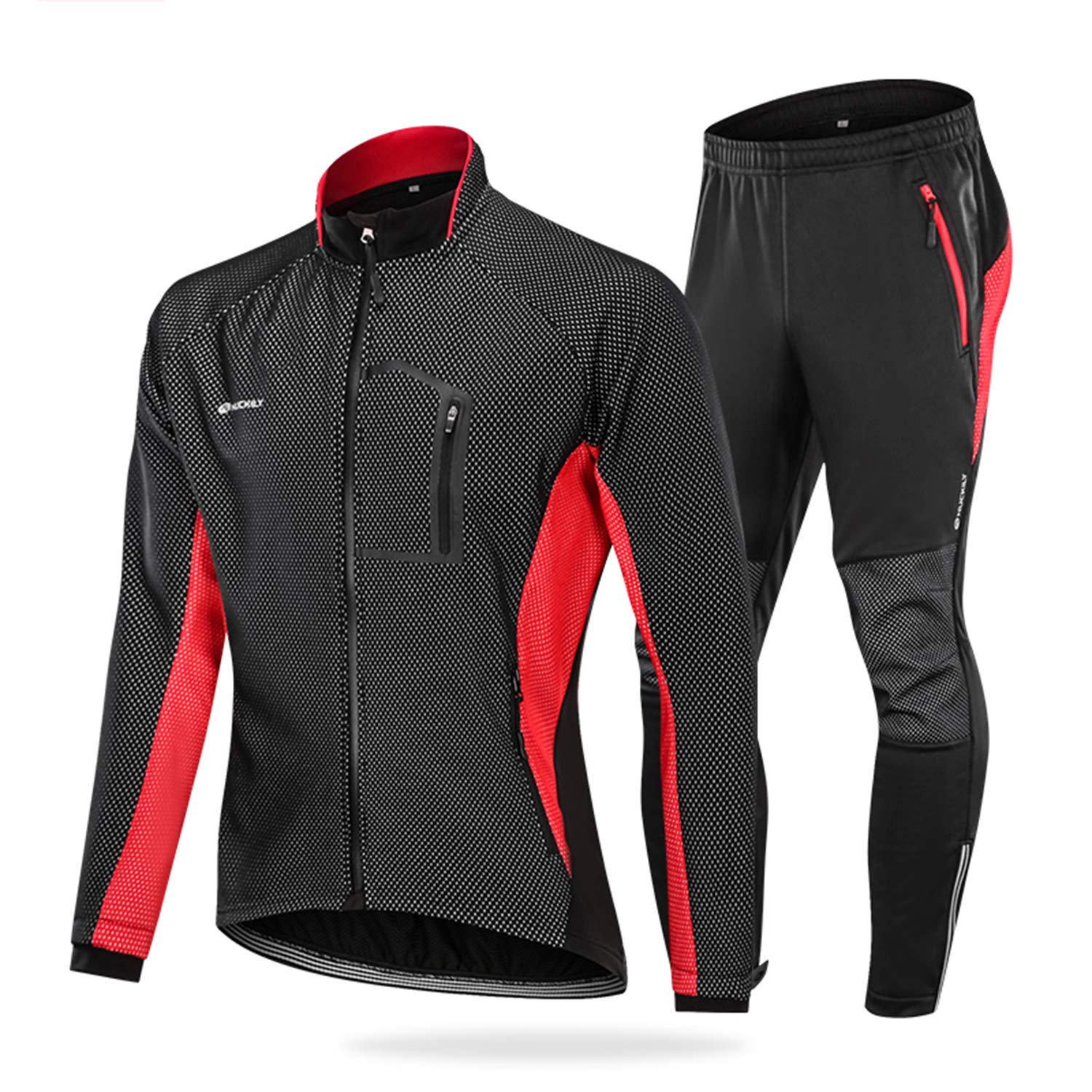Mens Cycling Suit Windproof Winter Thermal Fleece Sportswear Clothing Set Riding Jersey Jacket & 3D Padded Pants Trousers