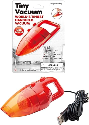 Playmaker Toys Playmaker Tiny Vacuum - Aspiradora de mano más pequeña del mundo, mini aspiradora de trabajo real alimentada por USB, gran regalo de