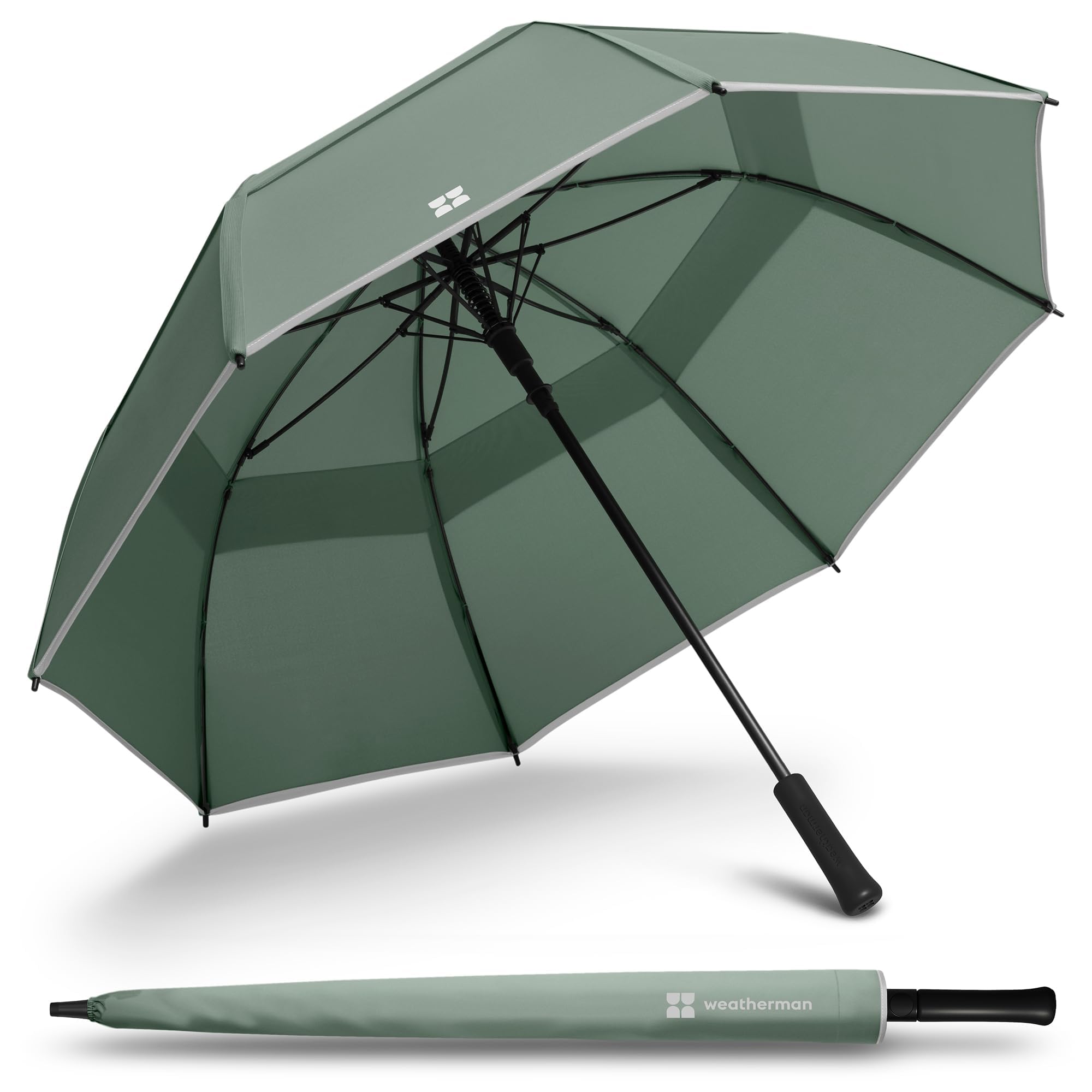 Weatherman Sage Umbrella - Stick Umbrella - Windproof Umbrella Resists Up To 55 Mph Winds - (Sage)