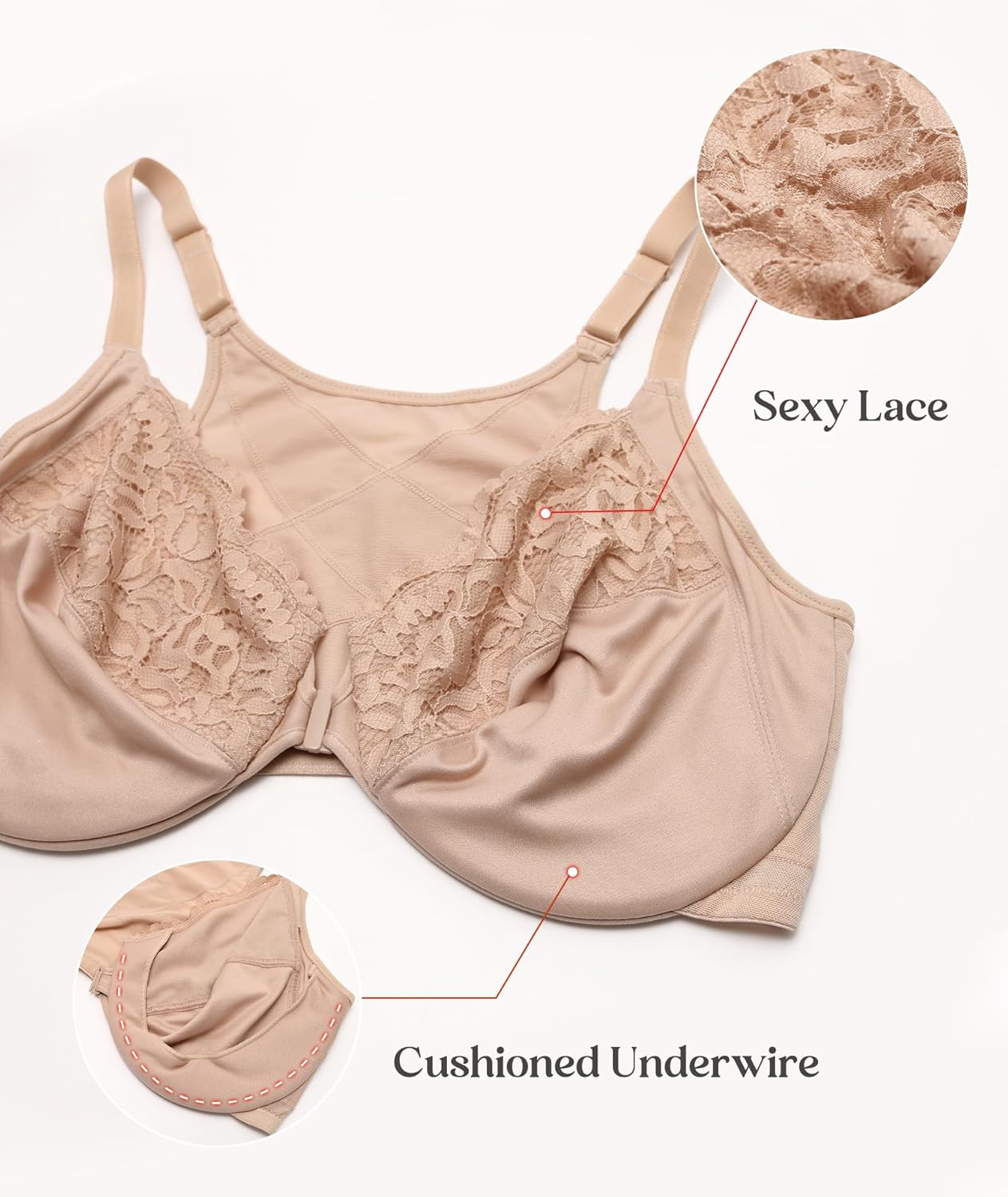 Lemorosy Women's Full Figure Plus Size Front Closure Posture Back Unpadded Underwire Everyday Bra - Image 5