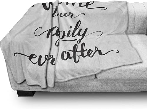 Miniatura 3 de Ambesonne Saying Throw Blanket, Vintage Fountain Pen Lettering Wedding Welcome to Our Happily Ever After, Flannel Fleece Accent Piece Soft Couch