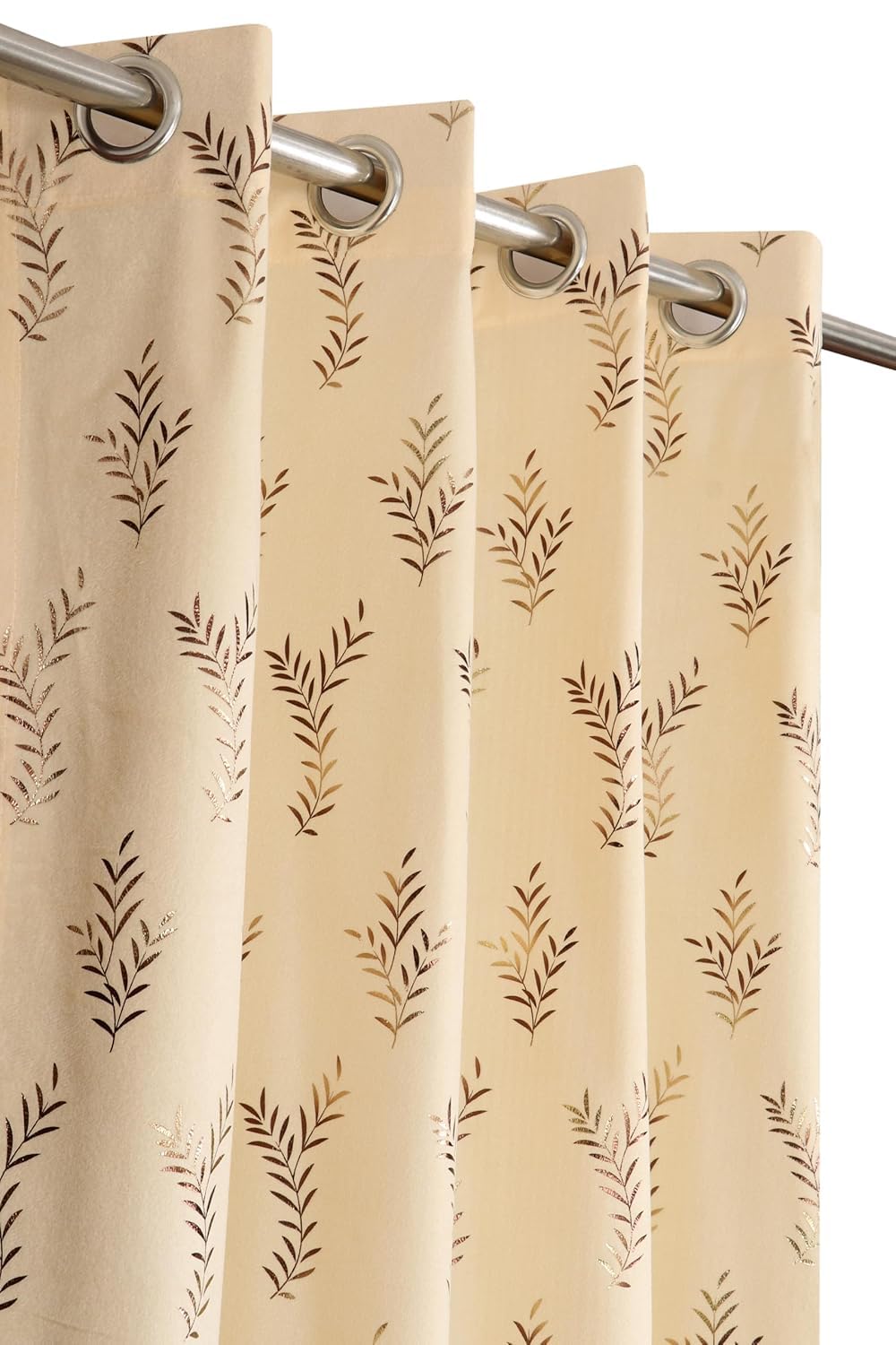 Velvet Room Darkening Window Curtain 5 Feet Golden Foil Print, | Parda for Bedroom, Living Room & Office, Soft Heavy Fabric,Ready to Hang, 4 X 5 Feet ( 48 X 60 Inch) - 1 Piece - Cream Colour-image-6