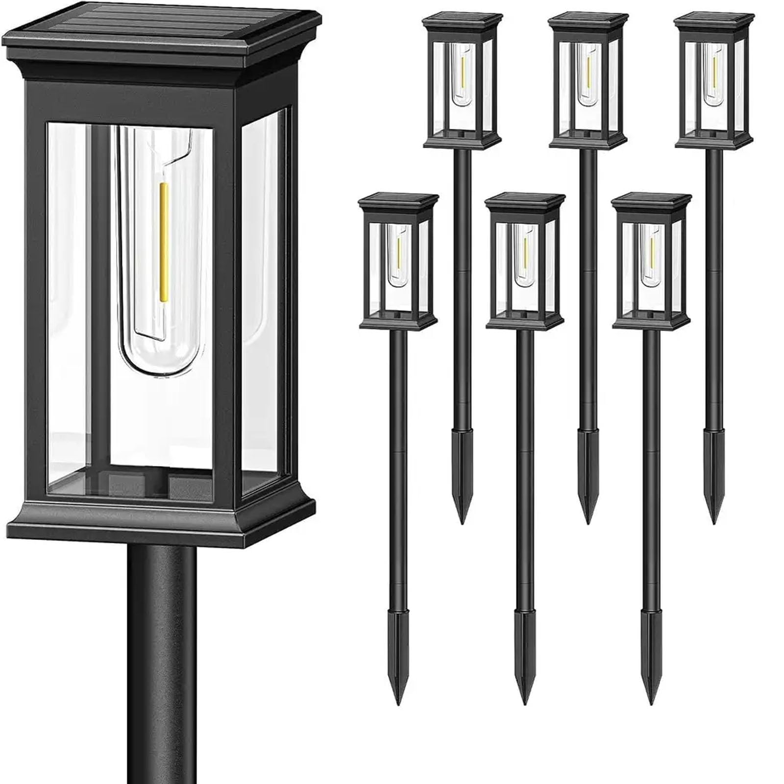 6 Pack Solar Pathway Lights Outdoor, Rectangle Design Bright Solar Rechargeable Outdoor Lights IP65 Waterproof Auto On/Off, Landscape LED Lights for Walkway Patio Garden Driveway