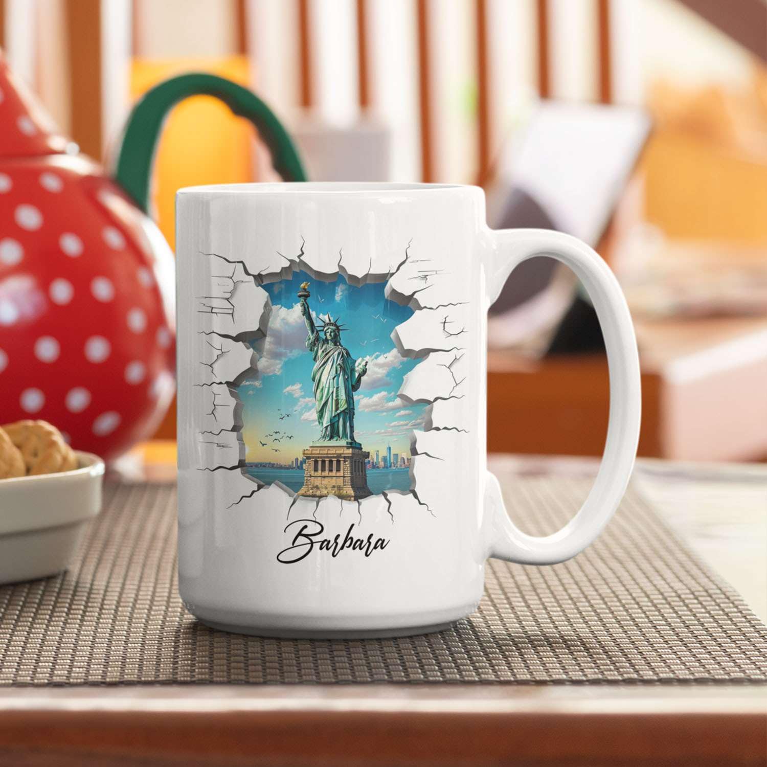 Personalized Travel Mug With Statue Of Liberty - Custom Name Coffee Cup, 11oz Or 15oz, Gift For Travel Lovers - View #6