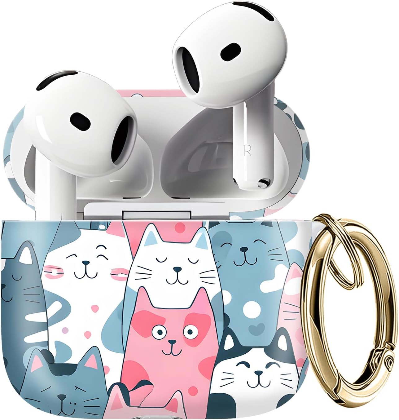 for AirPods 4 Case, Cute AirPod 4th Generation Cases Cover for Women Girly with Gold Keychain for AirPod 4 Cover 2024 (Cute cat)