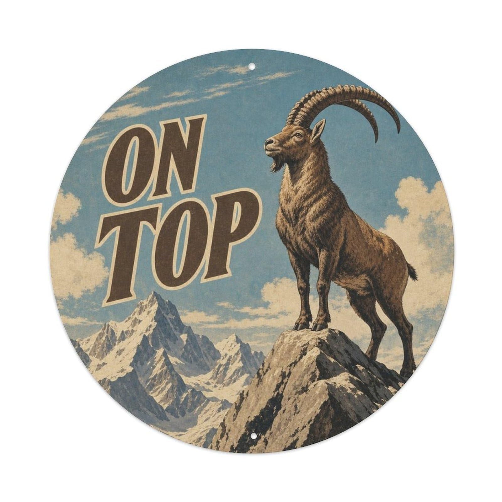 Okngb Style Ibex Animal Humor Comic Pop Quirky Vintage Rustic Metal Tin Sign Plaque Wall Decor For Cafe, Man Cave, Club Bar, Office, Home Garden Round Metal Poster 8X8inch