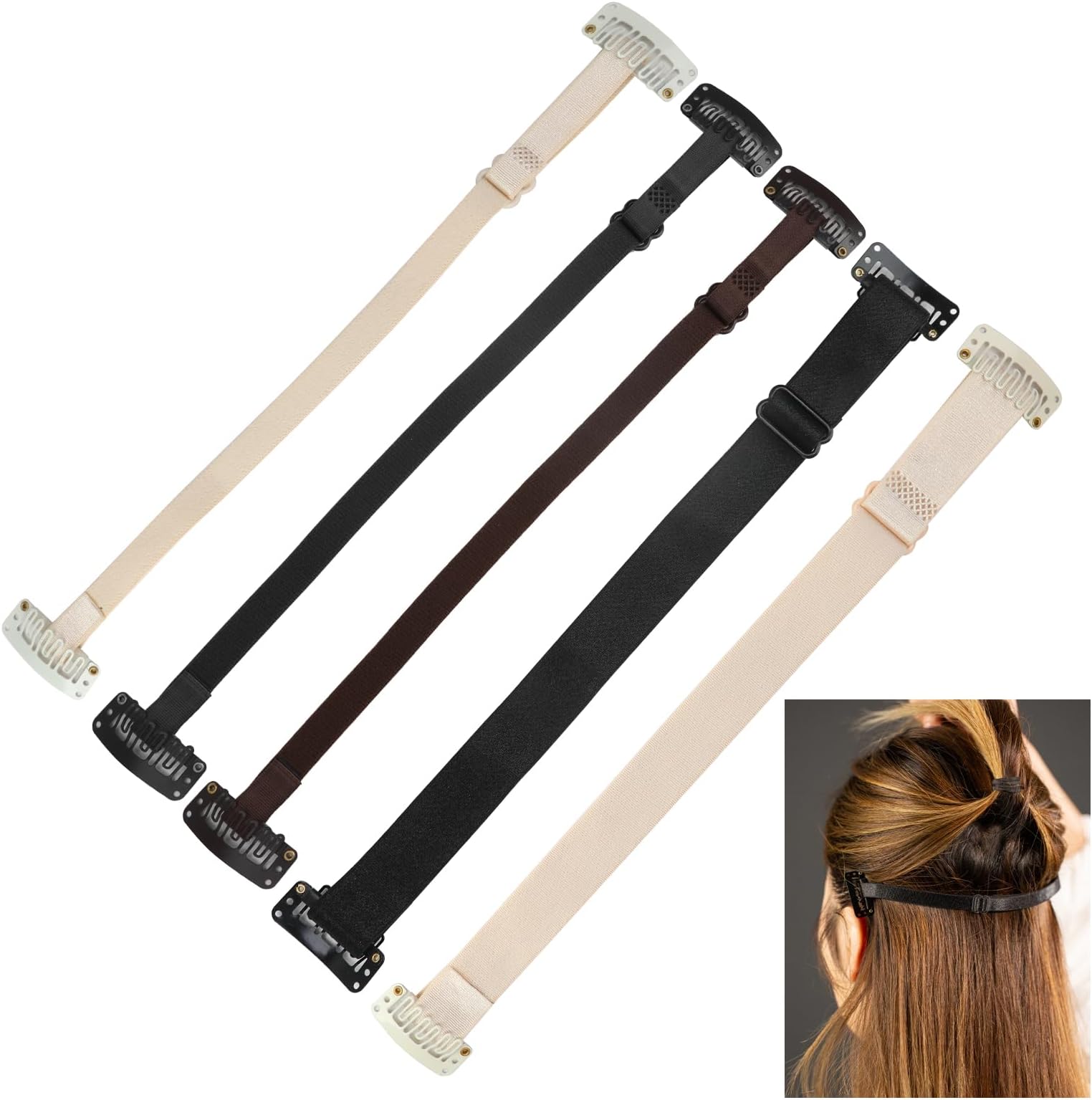 5Pcs Facelift Band with Hair Clips, Invisible Face Lift Tape, Reusable Breathable Nylon Adjustable Fabric Hairpin, Instantly Remove Eye Fishtail Wrinkles & Sagging Skin (3 Colors 2 Sizes)
