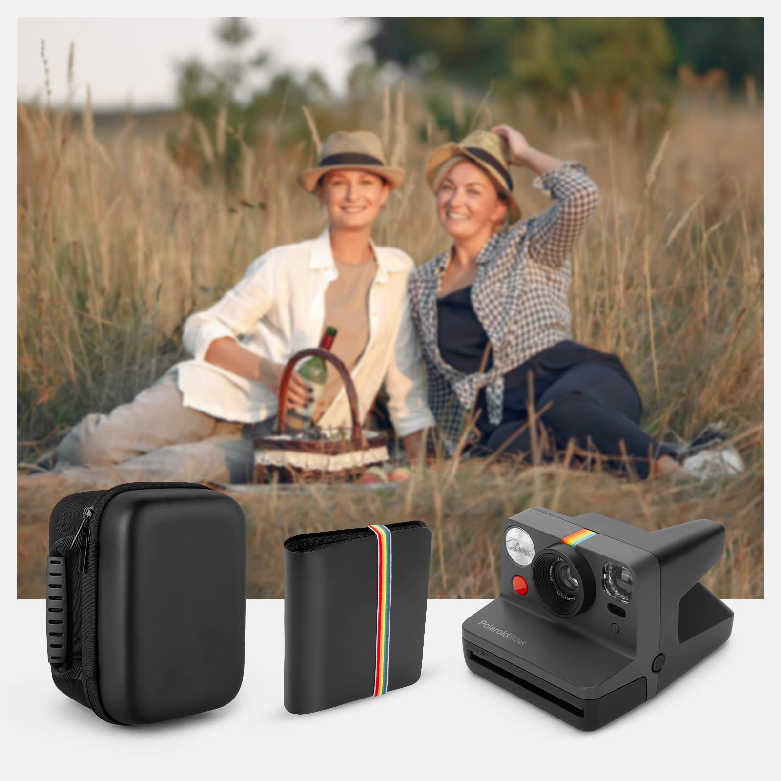 Étui Housse et Albums Photos Yinke pour Polaroid Now 9027/9056/9055, Now+ 9062, Onestep+ 9010, Onestep 2 VF 9020, Coque Rigide Rangement Sac de Voyage (Noir)