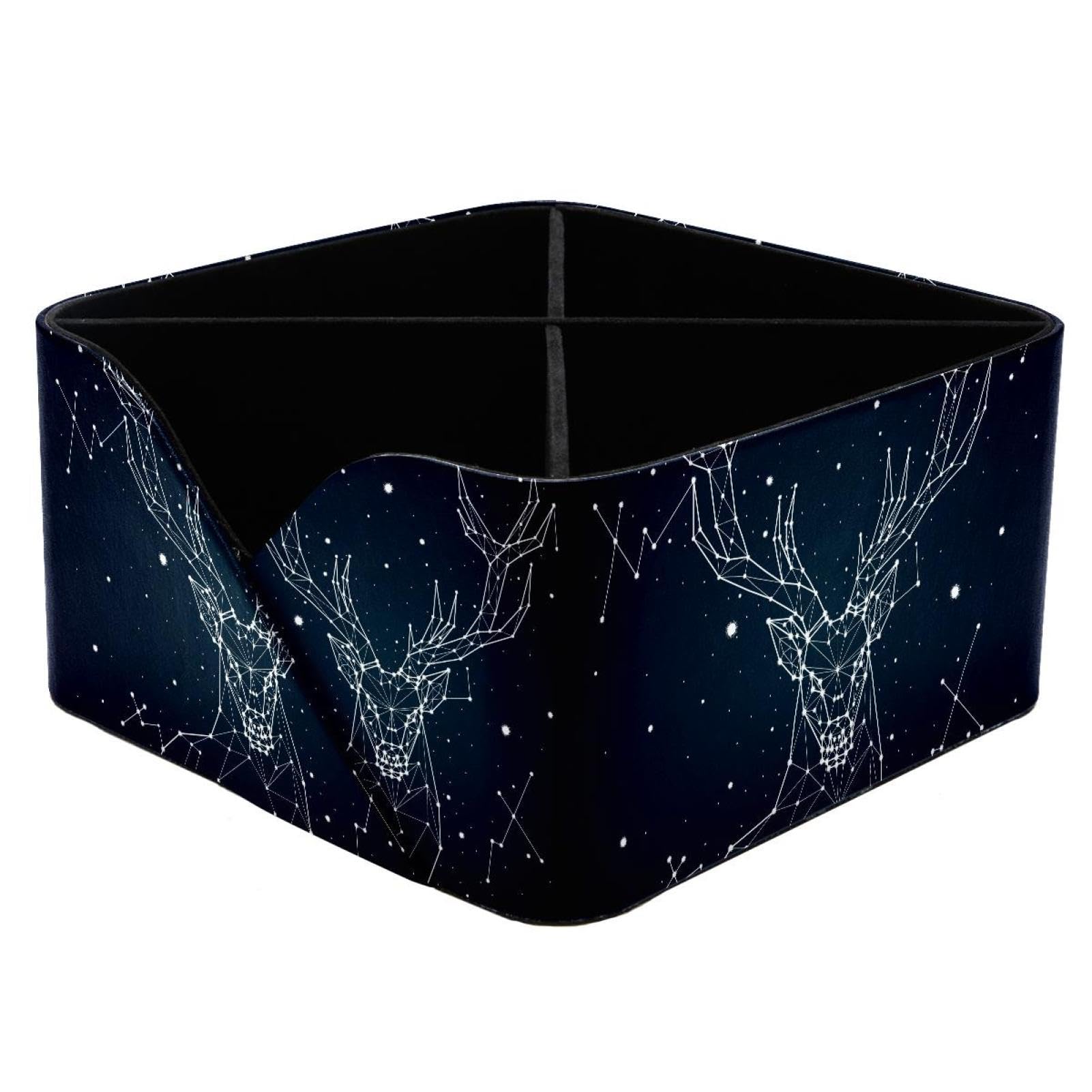 KengjuTesu Starry Sky Constellation Deer Desktop Organizer Pen Holder, Rectangular Pencil Cup for Office, Study and Makeup Stations