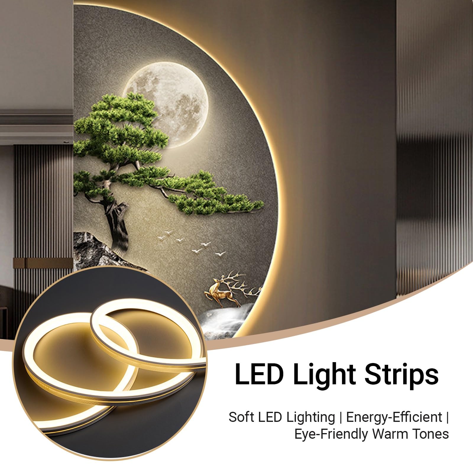 Große beleuchtete Wanddekoration für den Eingang, dekoratives Bild mit LED-Relief, ohne Rahmen, Skulptur, hängende Landschaft mit Stecker, für Wohnzimmer, Flur und Schlafzimmer (50 x 100 cm)