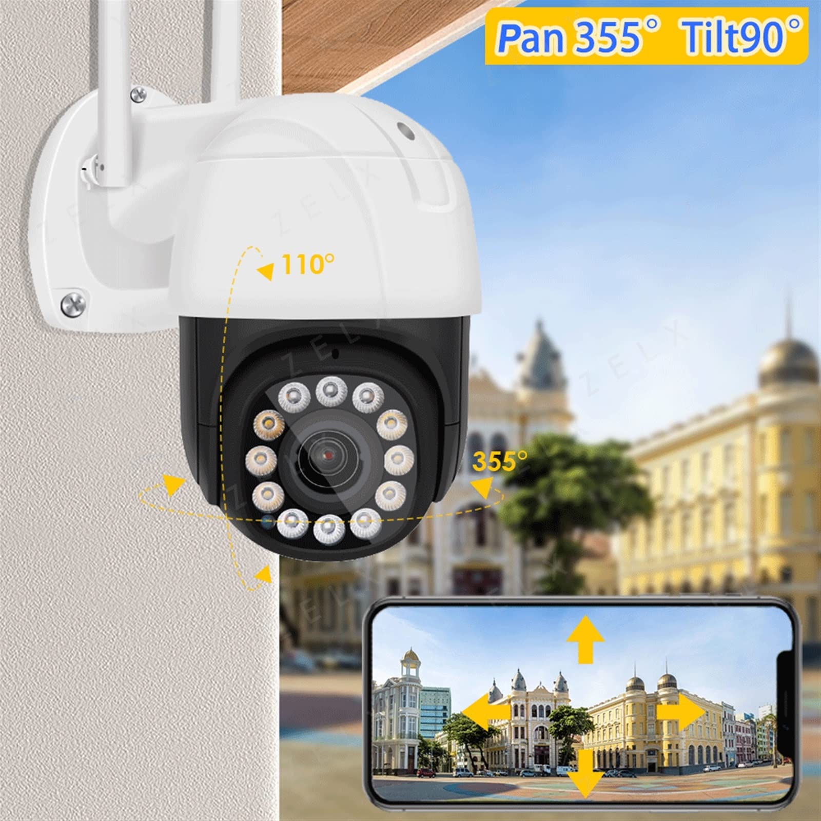 Telecamera Wifi Esterno, Telecamera IP da 3 MP Zoom ottico Telecamera di sicurezza for videosorveglianza Rilevazione movimento PTZ wireless for esterni Home Smart ,Sicurezza, Antifurto(4G Camera)
