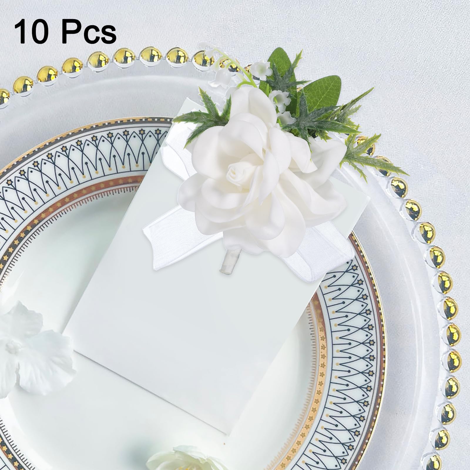 QUARKZMAN 10 Pezzi Bianchi Fiori Artificiali Occhielli Da Taschino Lotus | Per Uomo, Con Spille, Boutonnieres Per Matrimonio Sposa Sposo Cerimonia Anniversario Festa Formale, Boutonnieres