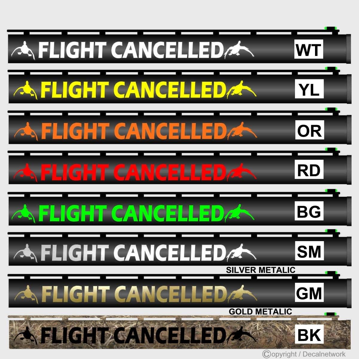 Flight Cancelled Gun Barrel Decal .75"x 10" Set of 3 Stickers Choice of 8 Colors