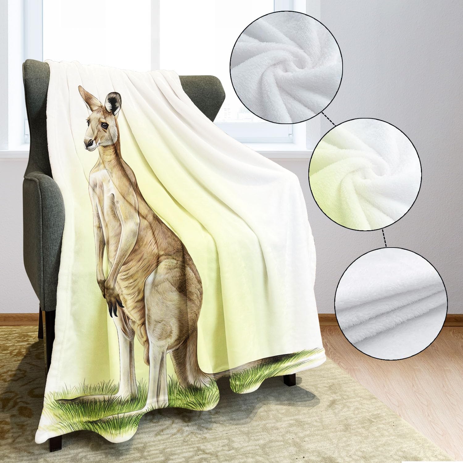 Kangaroo Blanket Australian Animal Fleece Blanket Soft Fuzzy Plush Throw Blankets for Couch Bed 40"x50" - Image 4