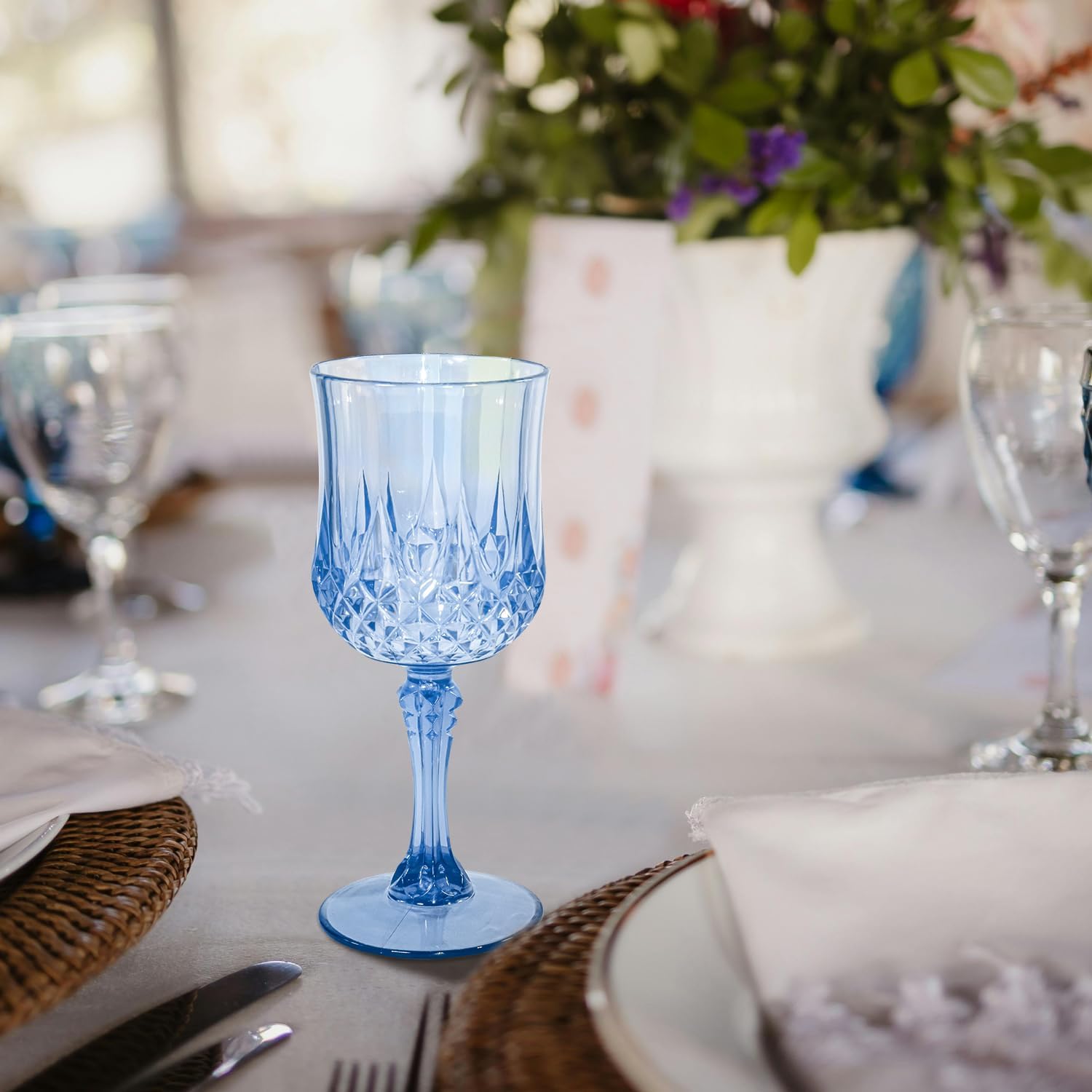 24 PCS Plastic Blue Wine Glasses 7oz Vintage Goblet,Reusable Drinkware Vintage, Plastic Blue Wine Glasses for Baby Shower Wedding Reception Grand Event Party,Royal blue - Image 4