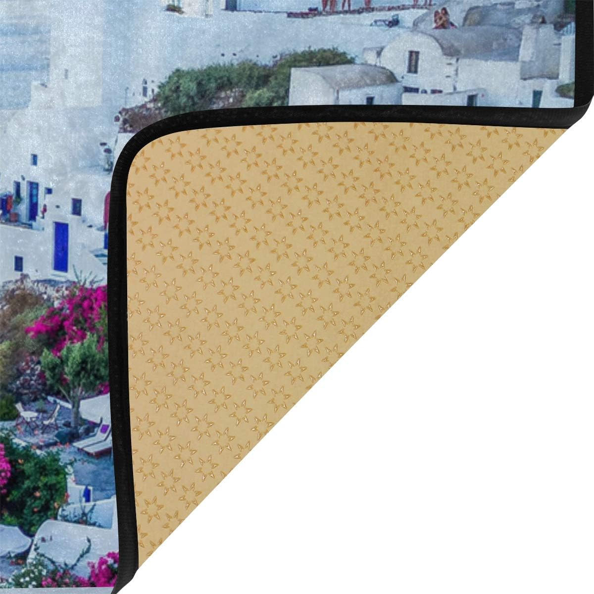 Santorini Village Greece Island Sea Kitchen Mats Indoor Outdoor Doormat Non Slip Kitchen Rug Comfort Small Floor Mat for Home, 39" x 20"