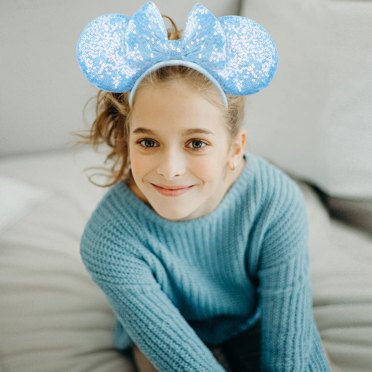 Amazon.com: Seamoy Blue Mouse Ears Headband, Adjustable Mice  display picture 2