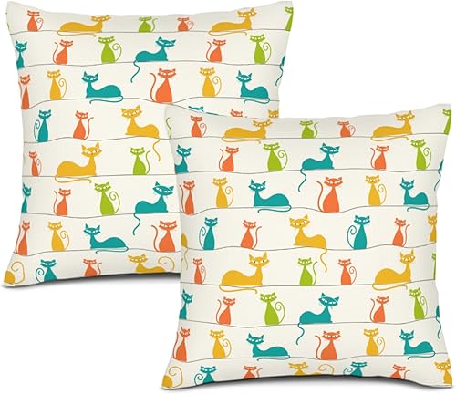 Juego de 2 fundas de almohada de gatos modernos de mediados de siglo de 18 x 18 pulgadas, fundas de almohada decorativas retro para sofá,