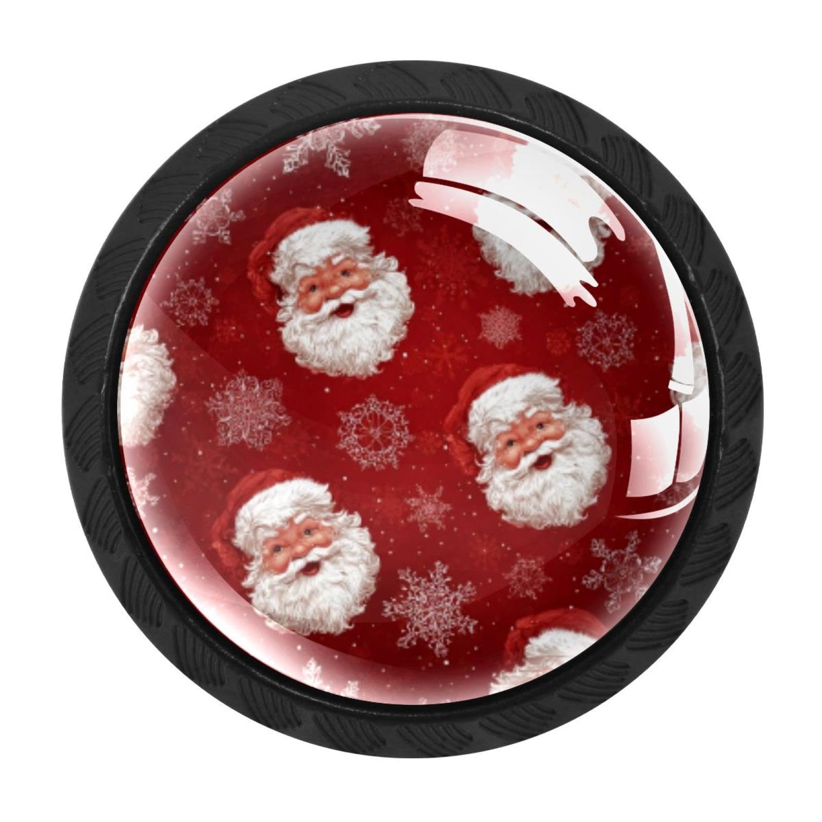 Chenzzzz Multicolored 09 4 Pack Black Santa Snowflakes Red (3) Drawer Knobs, Cabinet Knobs Round Glass Knobs For Kitchen Cabinet Hardware Bathroom 35Mm