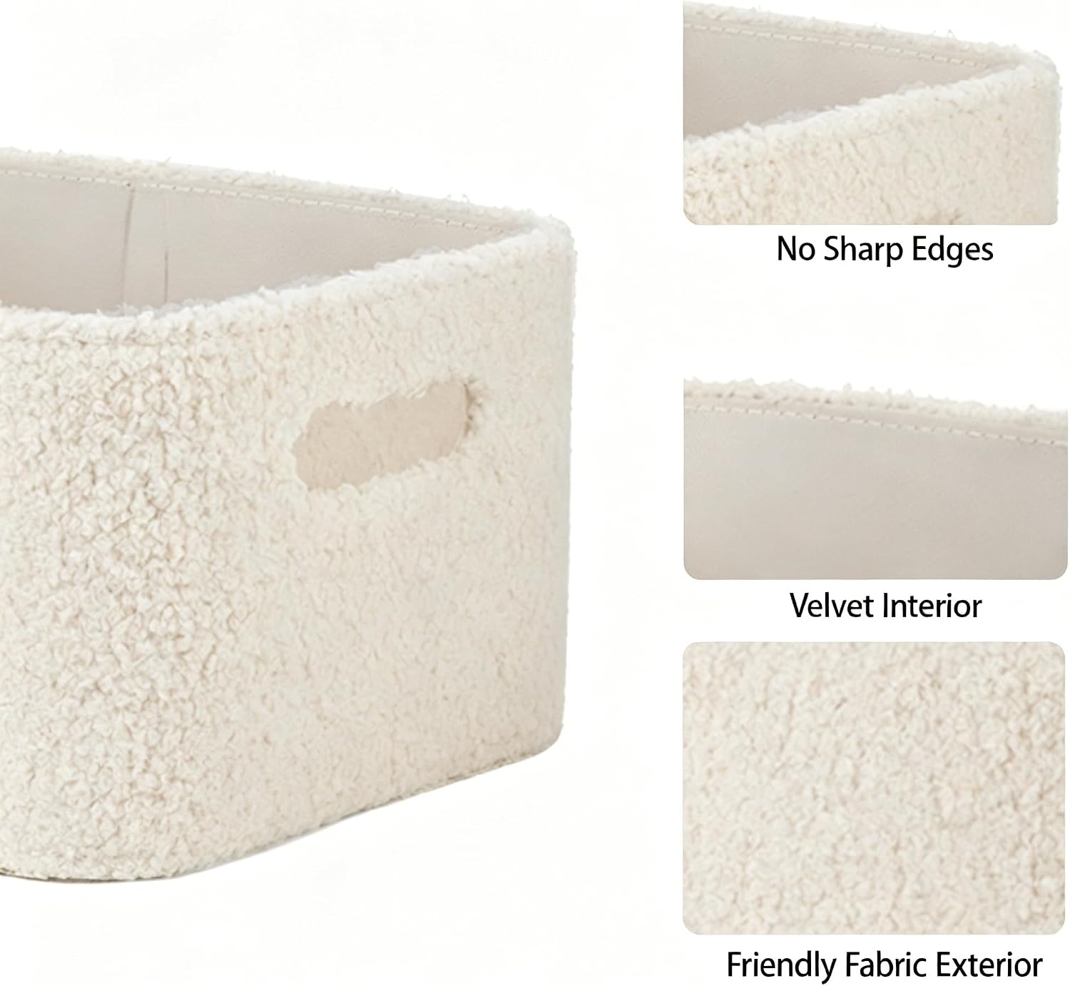 Boucle Storage Baskets Set of 3, Luxury Handmade Nursery Organizing Storage Bins, Nesting Shelf Baskets Decorative Boxes for Gifts, Rigid Toy Box for Shelf Closet Home Organization, Beige