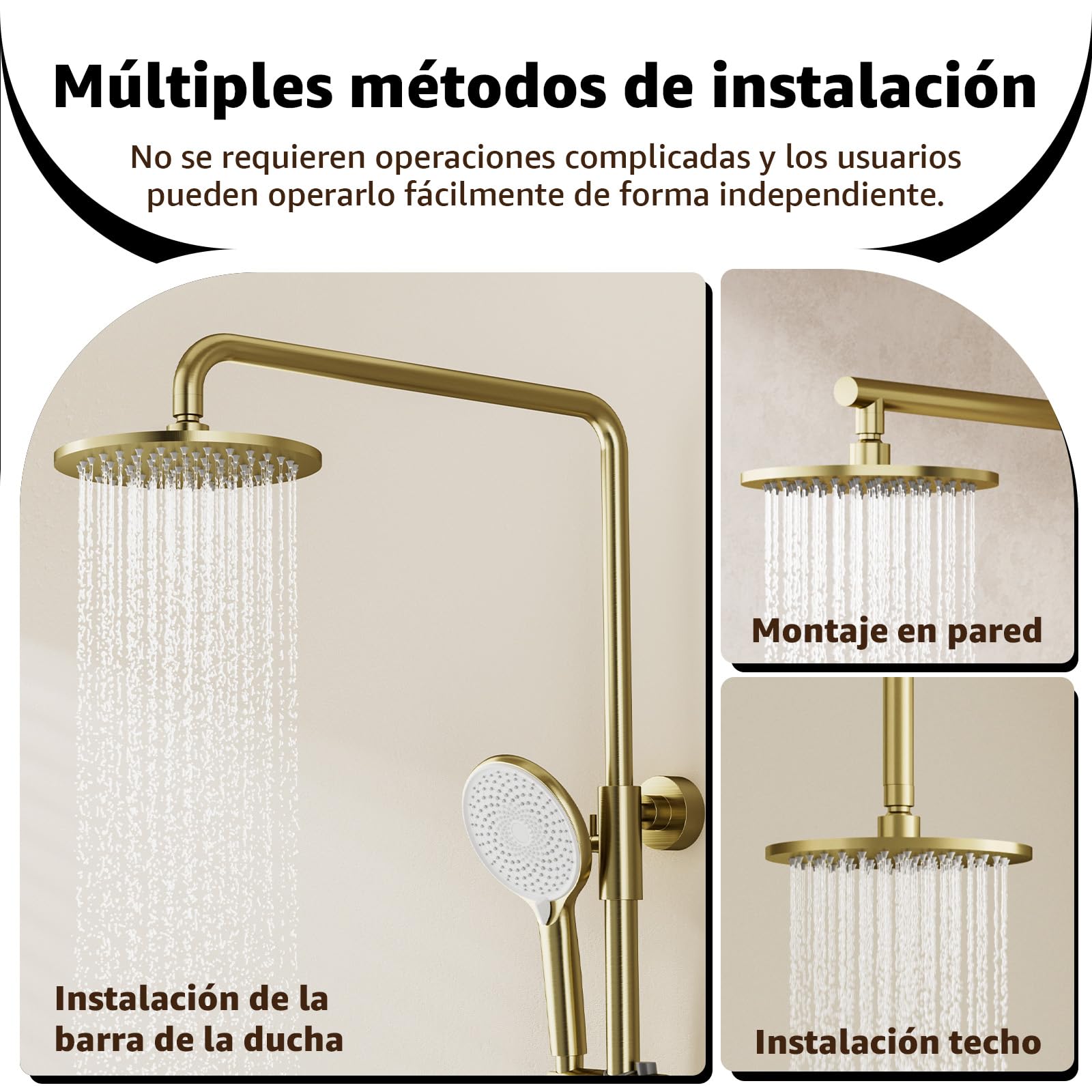 Rociador Para Ducha,Cabezal De Ducha Lluvia, Alcachofa De Ducha De Acero Inoxidable,Rociador De Ducha Antical,Efecto Lluvia,giratorio 360°,8 Pulgadas, G1/2 (Dorado, Redondo)