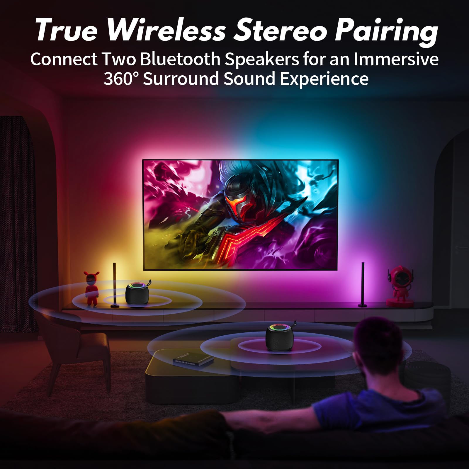 Tisco Cassa Bluetooth Portatile Mini, Speaker Wireless con Bluetooth 5.3, 24H di Autonomia, Suono Surround 360°, Impermeabile, Luci RGB, TWS/SD, Ideale per Feste/Viaggi/Esterni (Nero)