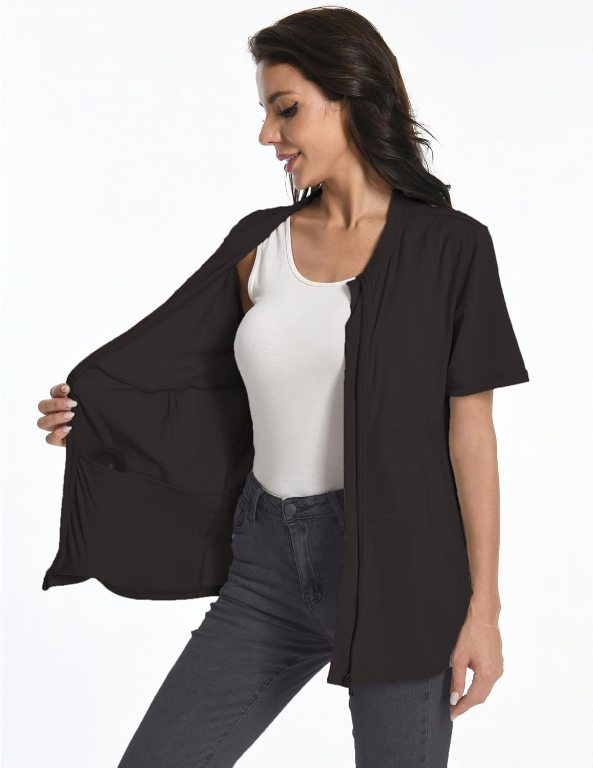 Post Mastectomy Zip Shirts with Drain Pockets Surgery Recovery Must Haves Clothing Comfy Short Sleeve Shirts - Image 6