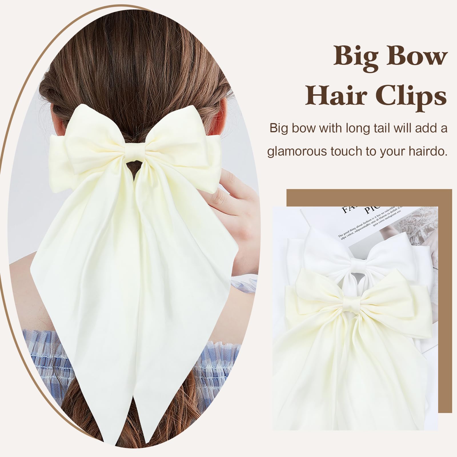 Cinaci 4 Pieces Large Big Oversized Satin Hair Bows with Long Tail French Barrettes Hair Clips Accessories for Women Girls Teens - Image 4