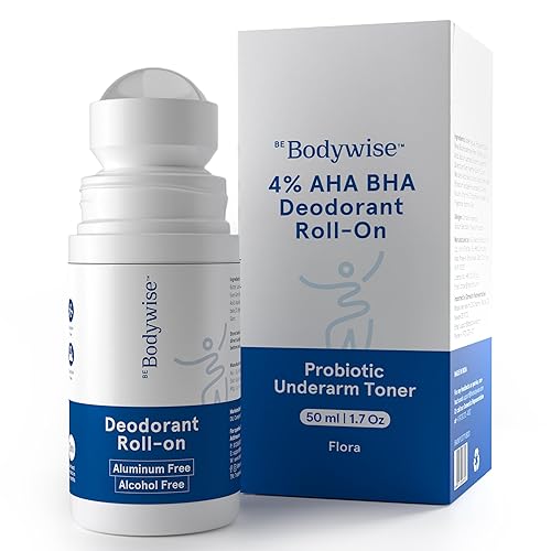 Be Bodywise Desodorante en rollo. Sin aluminio, sin alcohol. Con AHA BHA, ácido láctico, ácido mandélico. Previene el olor, reduce la pigmentación.