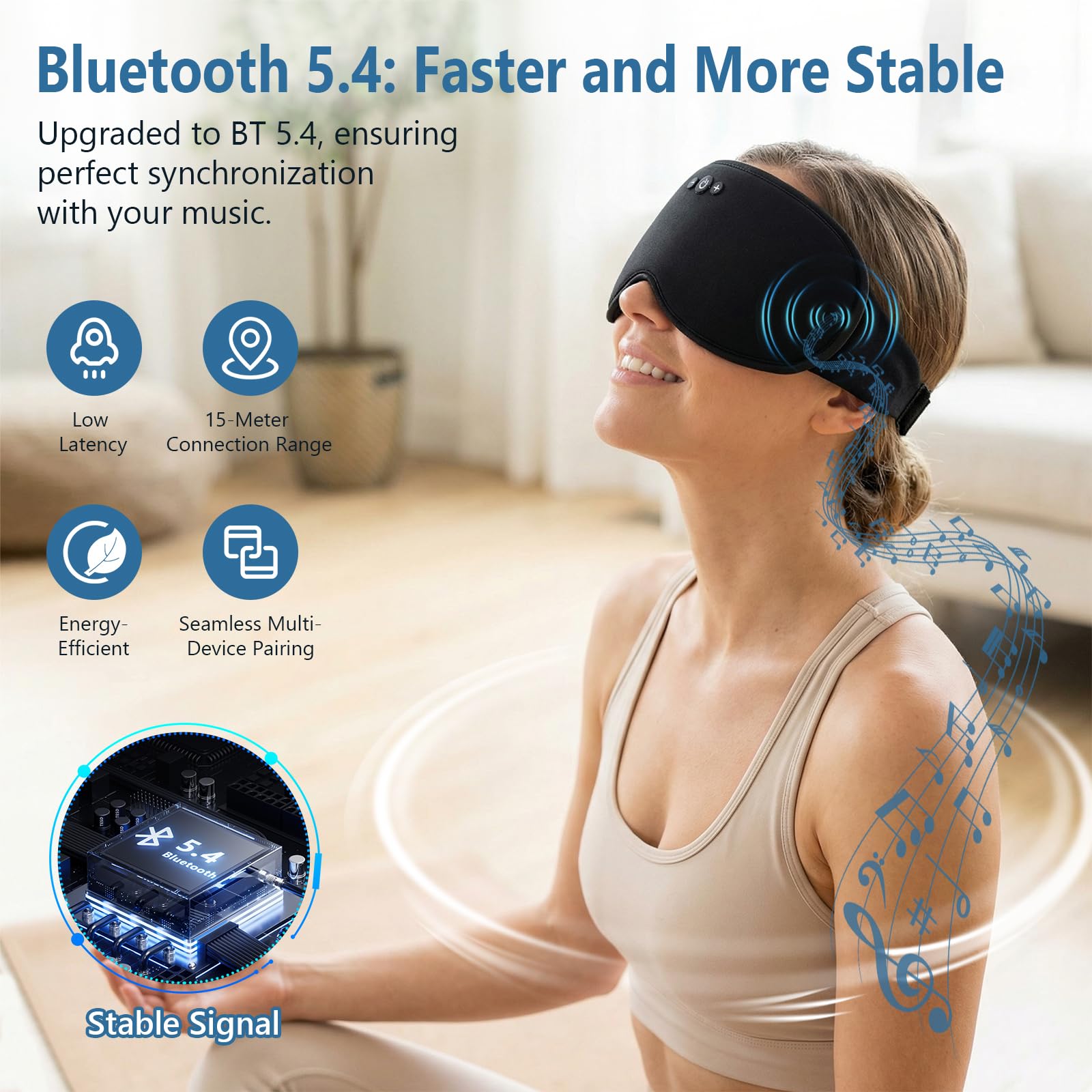 Maschera per dormire Bluetooth V5.4 3D senza fili 100% Blackout Cuffie anti rumore per dormire per uomo donna e per dormienti laterali/viaggi