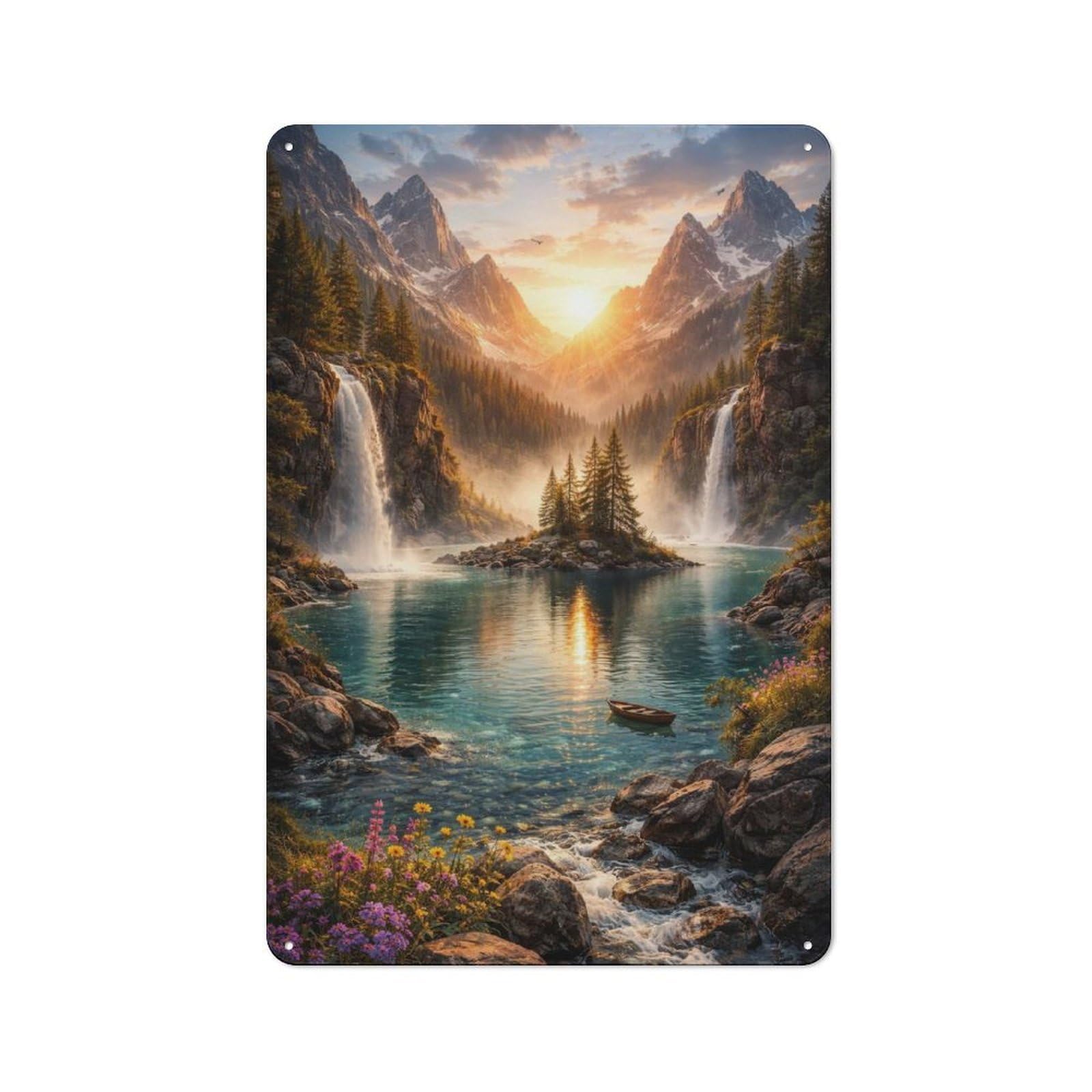 Junmoney Style-7 Country Style Kitchen Metal Sign 30X20cm Featuring Majestic Mountain Waterfall Landscape, Diner Style Decor For Kitchen, Cafe, Pantry Or Dining Room