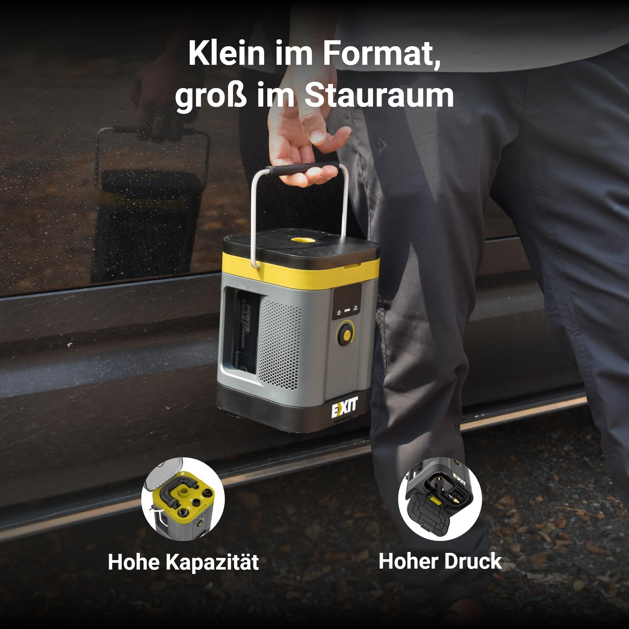 EXIT 20V elektrische Luftpumpe, 150 PSI Reifeninflator für Autoreifen, Akku | Elektrische Luftpumpe mit entlüftungsfunktion, LED-Licht, digitalem Druckmesser, Fahrradpumpe, Sportbälle, SUP Pumpe