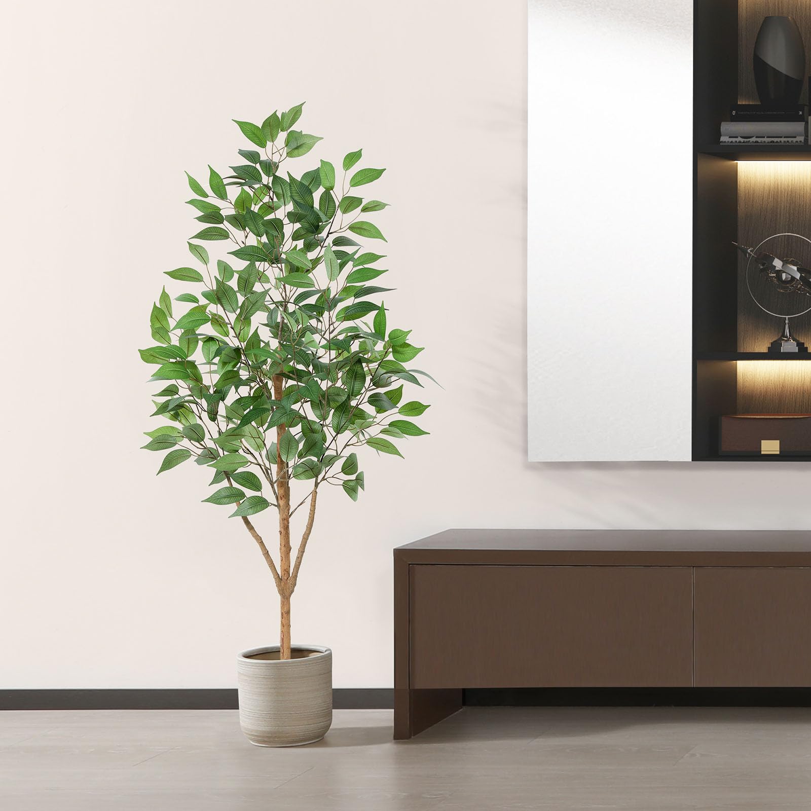 PISKOAN Artificial Ficus Tree Fake Tall Silk Plant Faux Large Floor