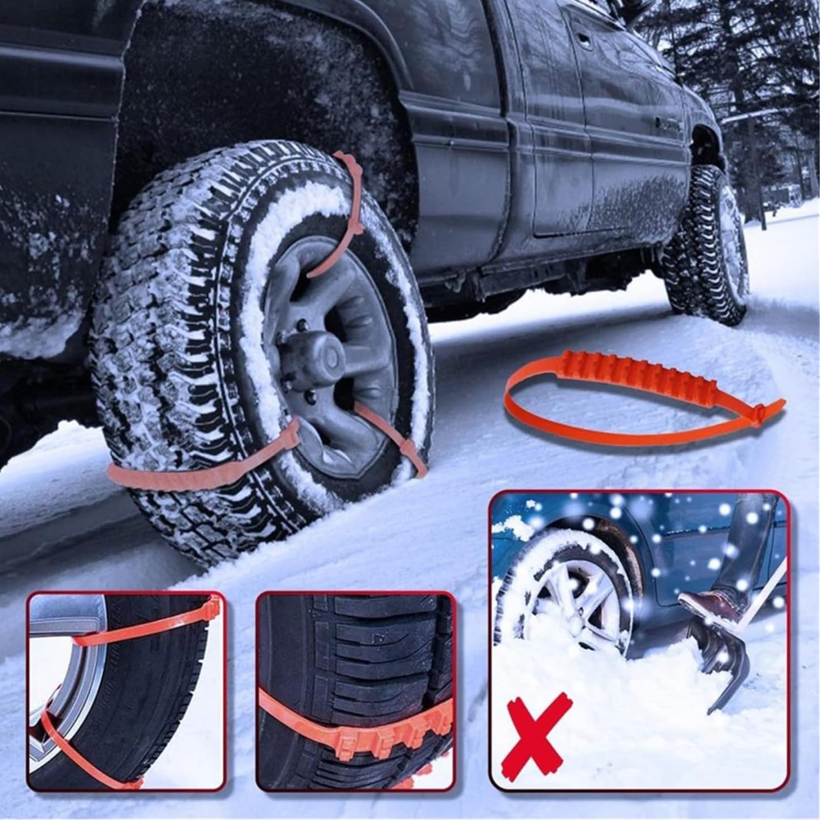 24 PCS Schneeketten,Schneekette Auto,Reifen Schneekette Ultraleistungsfähig,Universal Winter Reifenketten,mit Handschuhe & Schneeschaufel,Auto Schneeketten 145-295mm,für Winterreifen für Suv,Lkw