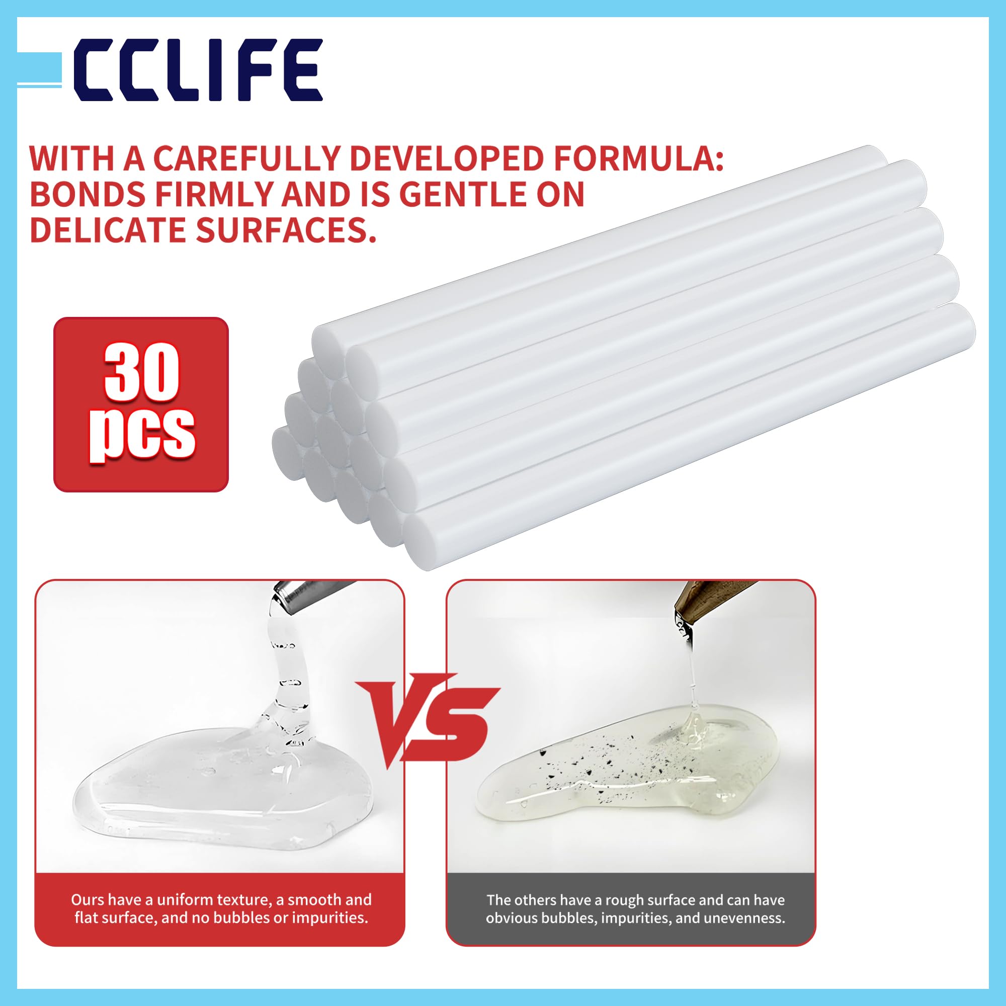CCLIFE Pistola de pegamento caliente, 100 W, 30 barras de pegamento caliente | Válvula de goteo plegable, calentamiento de 3-5 minutos, 10-16 g/min, madera/plástico, cartón, bricolaje