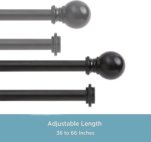 Miniatura 5 de Kenney Barral doble para cortina con extremo de bola, 36 a 66 pulgadas, latón antiguo