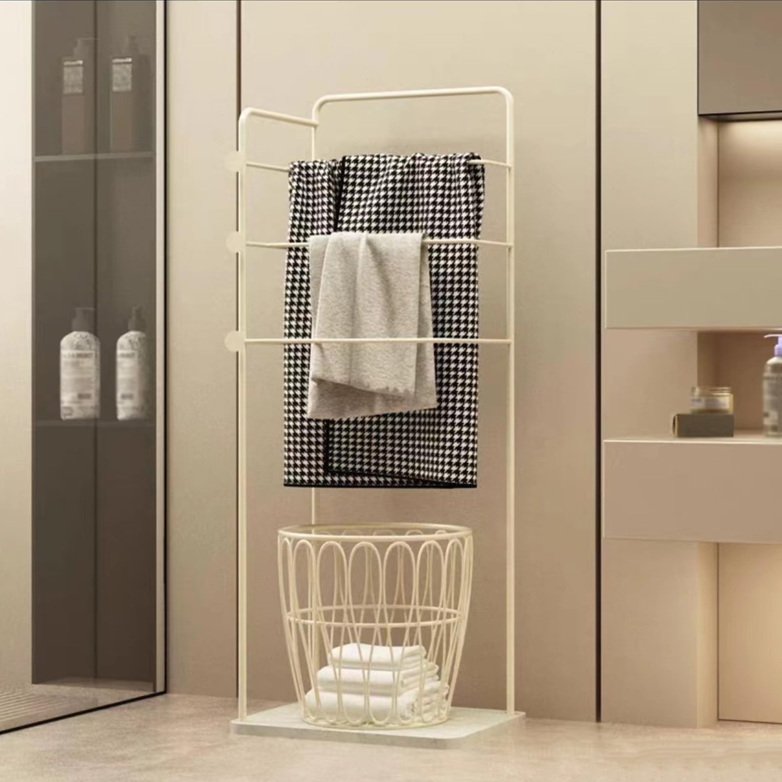 Bathroom Dirty Clothes Basket, Floor Standing Washroom Shelf, Household Dirty Clothes Basket, Metal Light Luxury Storage Shelf