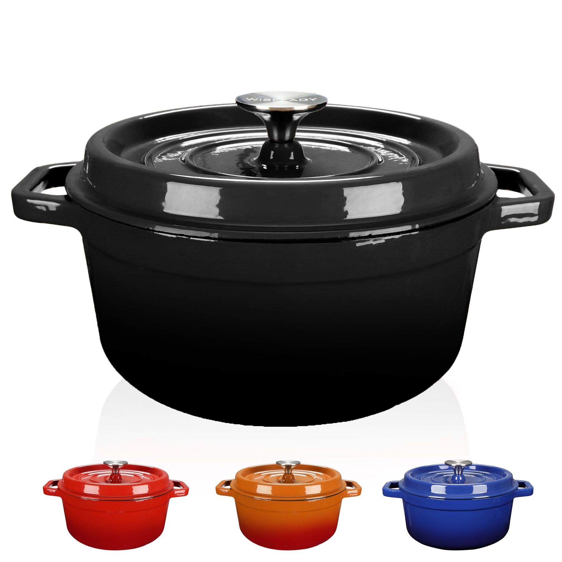 WISELADY Enameled Cast Iron Dutch Oven Bread Baking Pot with Lid (4QT, Black)