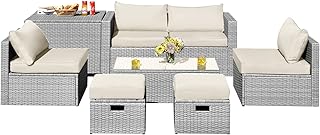 Costway 8-Piece Outdoor Patio Furniture Set, Outdoor Space-Saving PE Rattan Conversation Set,Patio Sectional Sofa Set with...