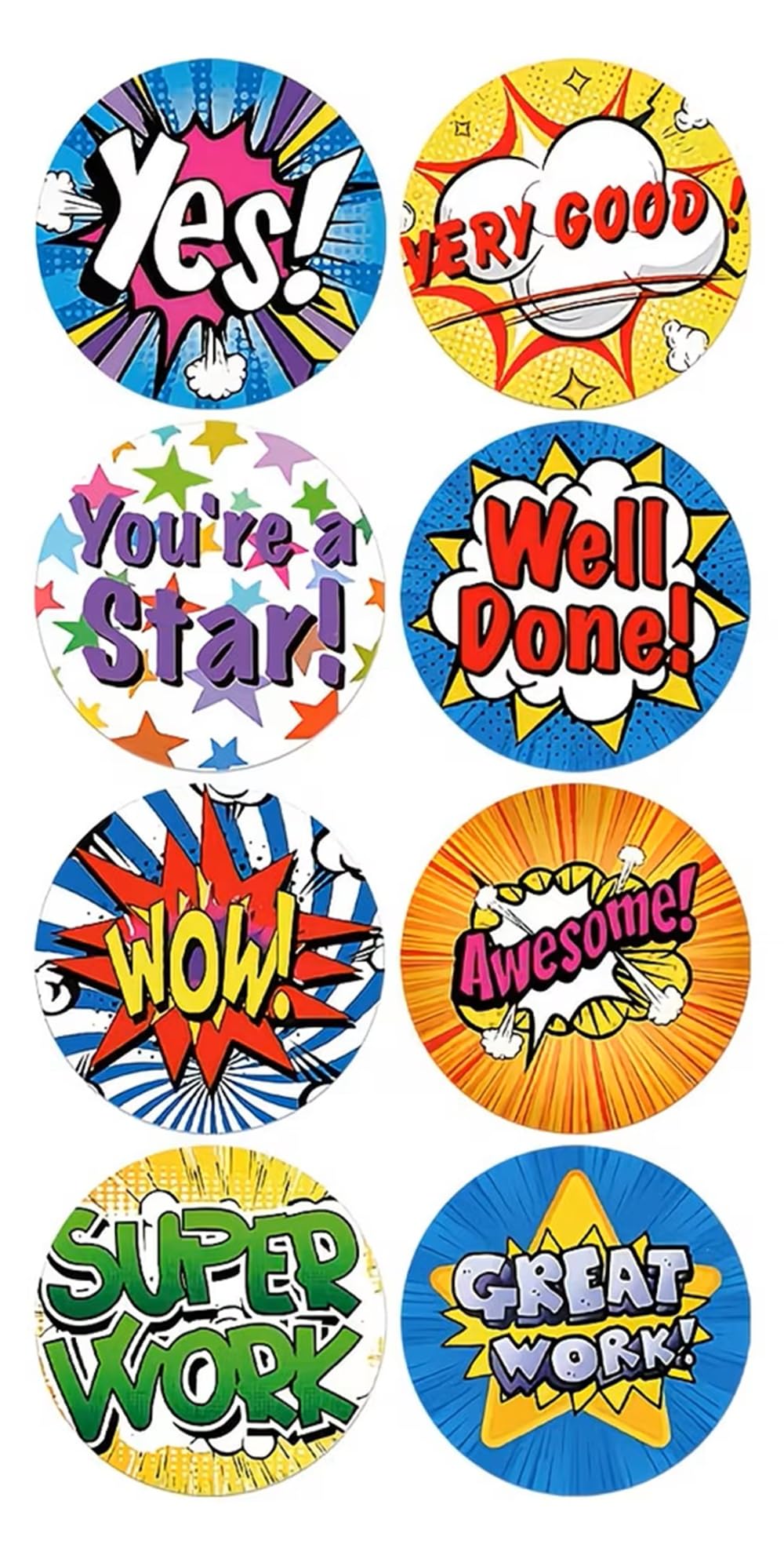 100 x Well Done Awesome Wow Great Work Reward Stickers Labels Scrapbook Rewards Teacher (2.5cm) 25mm (100 Stickers)