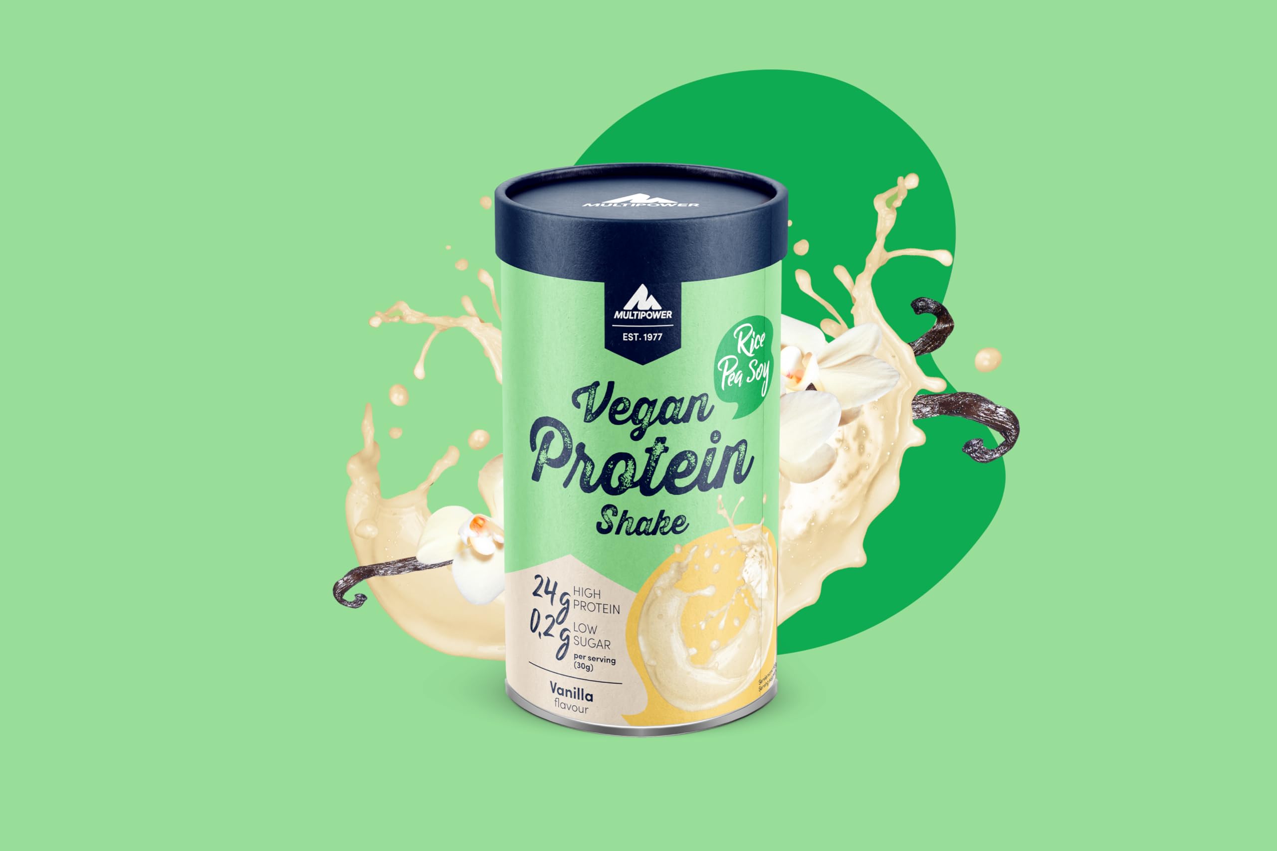 Multipower Vegan Protein Pulver 3er Pack (3x 420g) – Pflanzliches Eiweißpulver aus Soja, Erbsen & Reis – Vegan Protein Shake für Muskelaufbau & Fitness – Laktosefrei, Zuckerarm (Vanille)