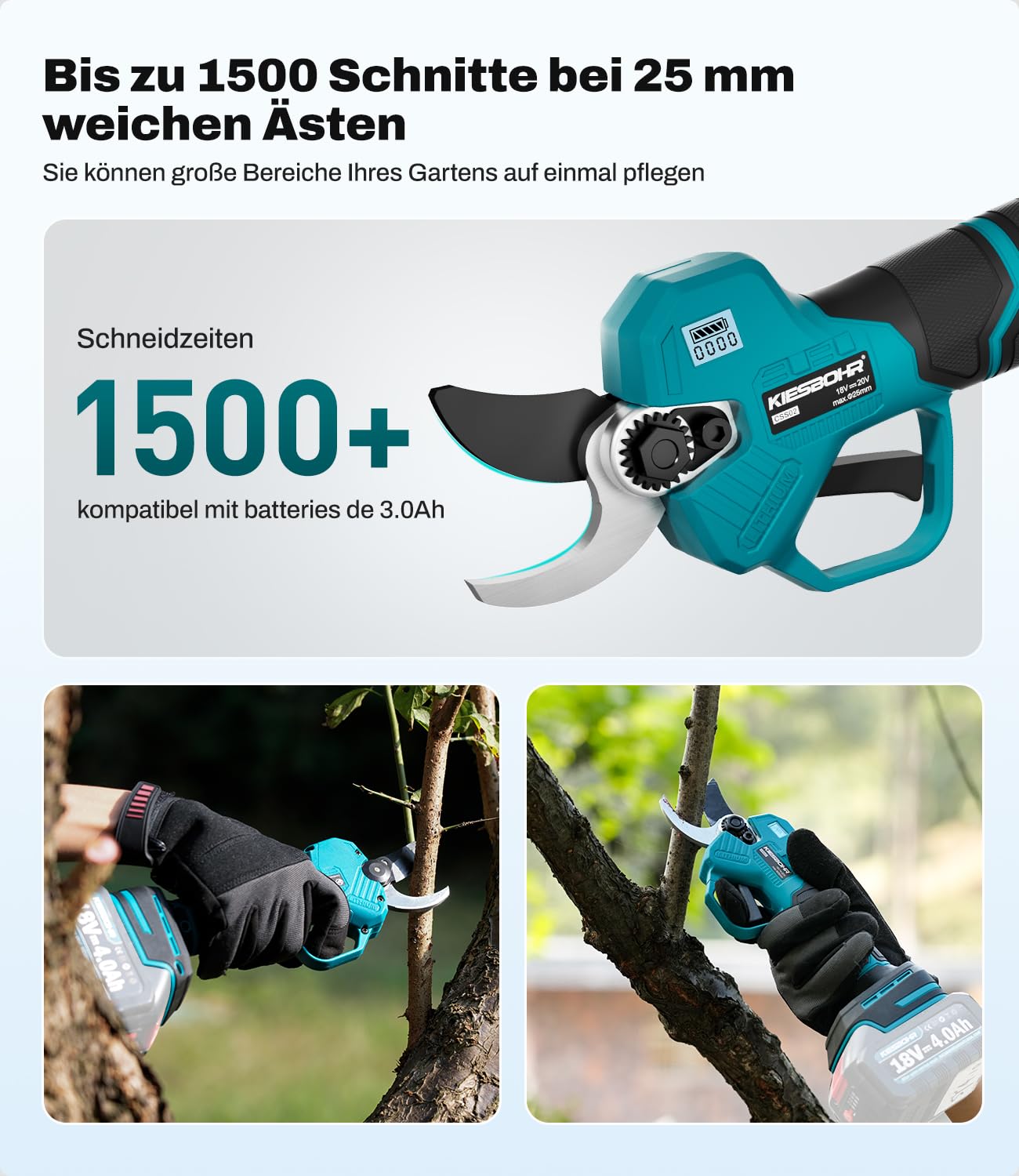 CSS02 Akku Astschere Kompatibel mit Makita 18V Akku, 25mm Elektrische Gartenschere Bürstenloser mit Sicherheitsschalter Softgrip, Elektrisch Baumschere Akkuschere (ohne Akku und Ladegerät)