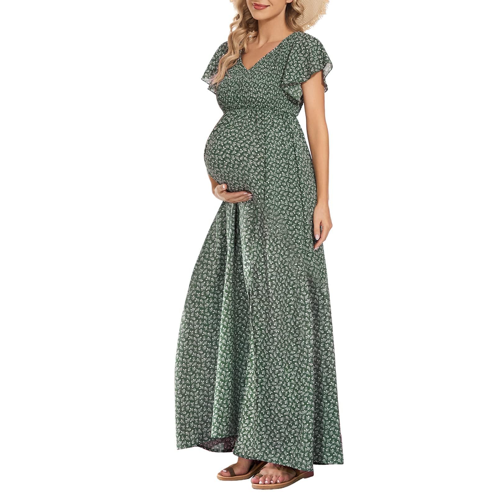 Floral Print V Neck Smocked Dress