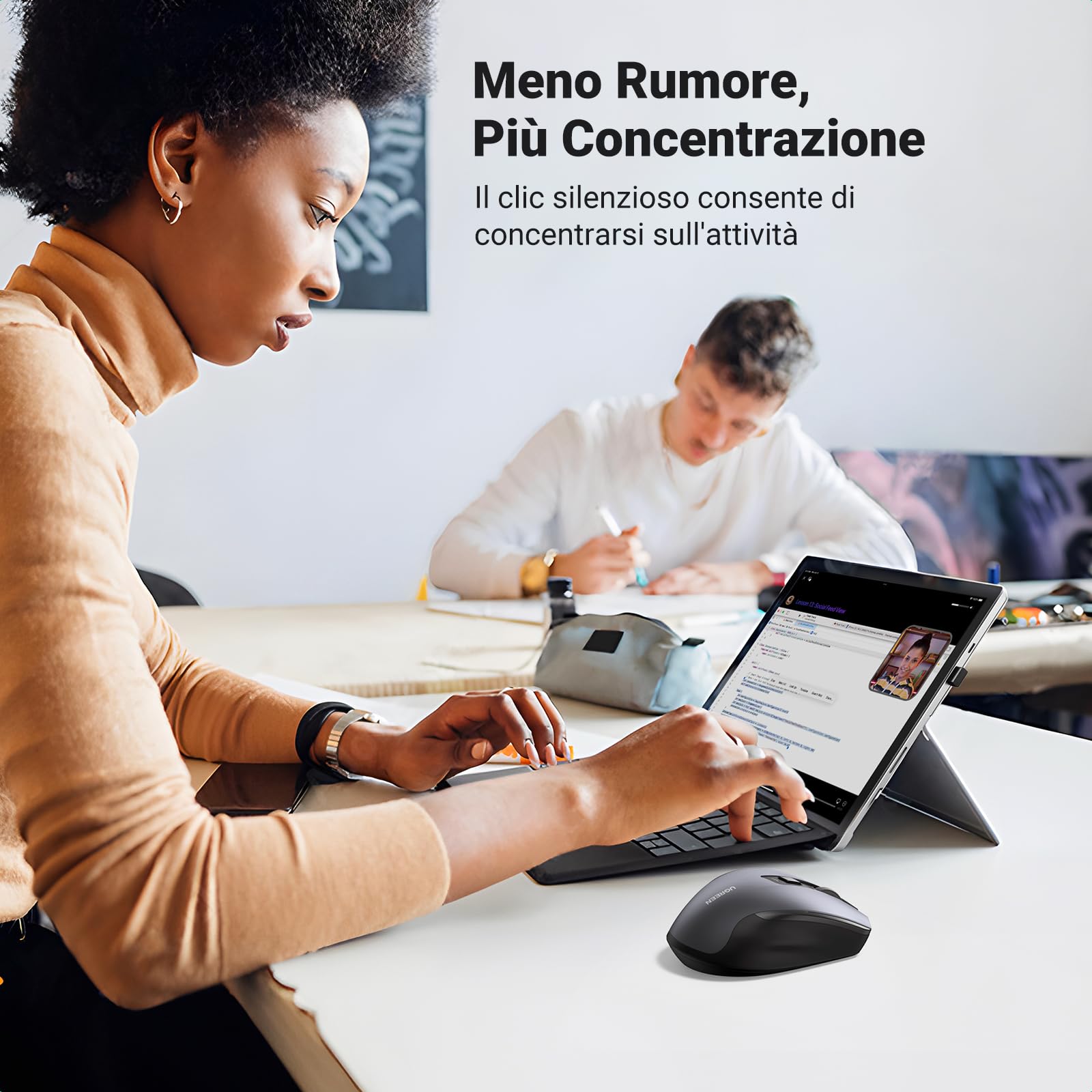 UGREEN Mouse Wireless 2.4 GHz Ergonomico Silenzioso con Ricevitore USB 5 Livelli DPI 4000 Max Durata Batteria 18 Mesi per PC Mac Laptop Windows macOS Linux, Nero